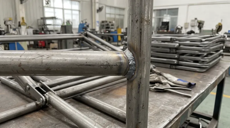 MIG welded structural joint on sofa bed mechanism cross-member