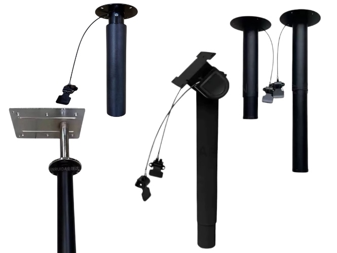 Coffee table lift-top mechanism showing spring assembly and pivot components