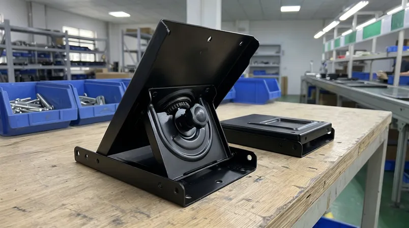 Surface tilt and angle-adjustment bracket for desk mechanisms