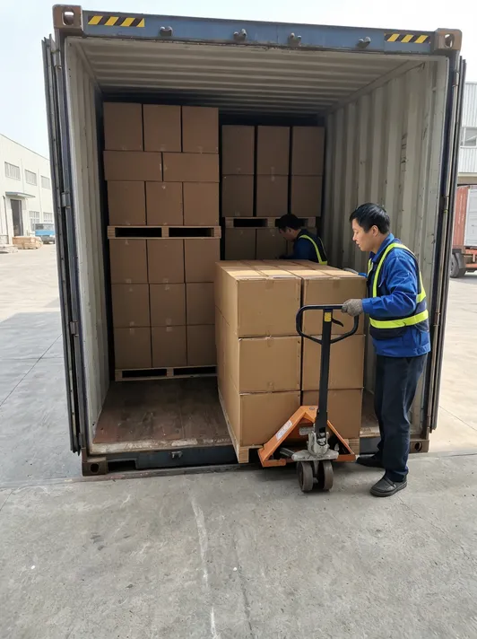KD flat-packed table mechanisms loaded for 40HQ container export