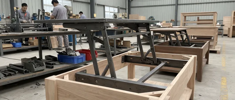 Lift-top coffee table mechanism for residential multifunctional furniture