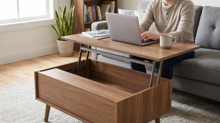 Residential lift-top coffee table in living room setting